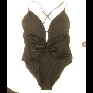 Envya Black Bathing Suit Swimsuit Large Deep V NEW